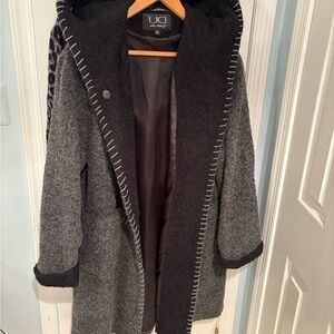 Utex Gray Wool-Blend Coat with Black Trim